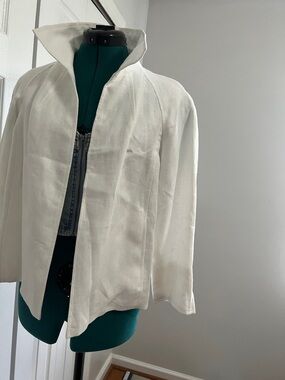 Talbots White Open-Front Stand-Collar Jacket